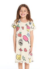 Chaser Kids Back to School Doodles Dress in Starry White