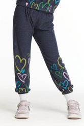 Chaser Kids Colorful Hearts Cozy Sweatpants in Avalon