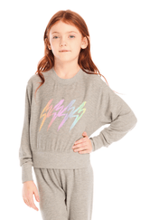 Chaser Kids Rainbow Bolts Pullover in Heather Grey