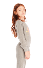 Chaser Kids Rainbow Bolts Pullover in Heather Grey
