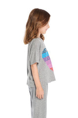 Chaser Kids Stripe Heart Tee in Grey