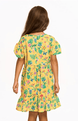 Chaser Kids Tiered Dress in Lemon Tropical Floral