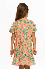 Chaser Kids Tiered Dress in Peach Tropical Floral