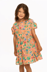 Chaser Kids Tiered Dress in Peach Tropical Floral
