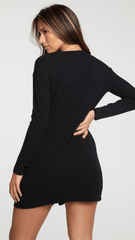 Chaser Rib Button Down Cardigan Dress in True Black
