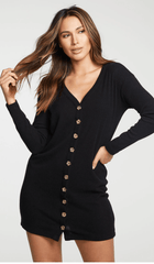 Chaser Rib Button Down Cardigan Dress in True Black