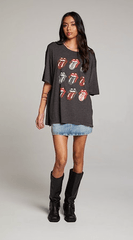 Chaser Rolling Stones Multi Logo One Size Tee in Vintage Black