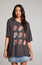 Chaser Rolling Stones Multi Logo One Size Tee in Vintage Black