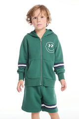 Chaser Smiley Daze Boys Zip Up Hoodie in Broccolini