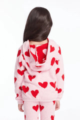 Chaser Sugar Heart Girls Semi Cropped Shirred Pullover Hoodie