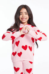 Chaser Sugar Heart Girls Semi Cropped Shirred Pullover Hoodie