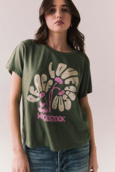 Chaser Woodstock Festival Flower Tee – Psychedelic Floral Tee in Bronze Green