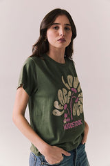 Chaser Woodstock Festival Flower Tee – Psychedelic Floral Tee in Bronze Green