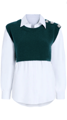 Cinq A Sept Alden Pullover in Green Onyx/White