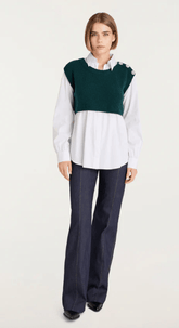 Cinq A Sept Alden Pullover in Green Onyx/White