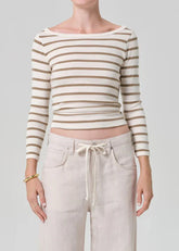 Citizen of Humanity Boat Neck Slim Tee in Ginger Stripe