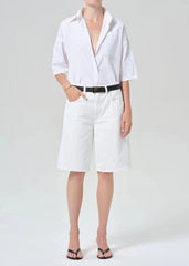 Citizen of Humanity Frances Cropped Cape Button Up in Optic White