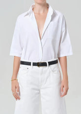 Citizen of Humanity Frances Cropped Cape Button Up in Optic White