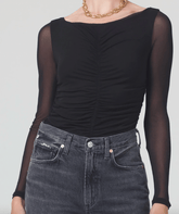 Citizens of Humanity Penelope Shirred Mesh Bodysuit in Black