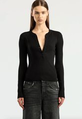 Cotton Citizen Verona Henley in Jet Black