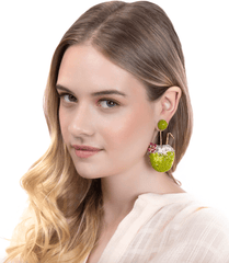 Deepa Gurnani Coconut Water Earrings in Green