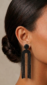 High Stakes Rhinestone Drop Earrings - Black