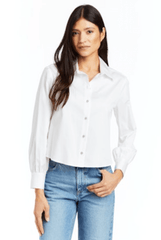 Drew Alexa Cropped Button Up in White