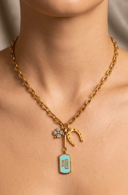 Elizabeth Cole Goodness Necklace in Mint Jelly Gold