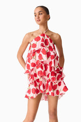 Elliatt Melia Halter Mini Dress in Pink & Red Floral