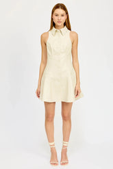 En Saison Barrett Faux Leather Mini Dress in Taupe