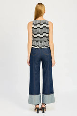 En Saison Boat Neck Peplum Tank Top