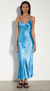 Enza Costa Bias Cut Slip Dress in Pool Blue