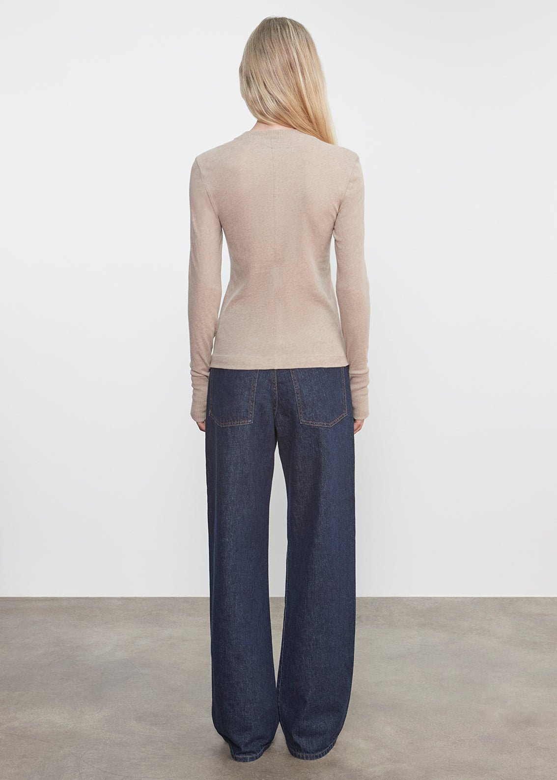 Enza Costa Cashmere Easy Cuffed Crew in Khaki
