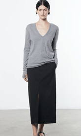 Enza Costa Cashmere Loose Longsleeve V Neck in Smoke