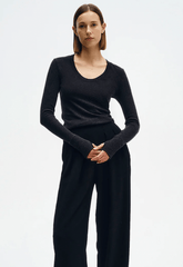 Enza Costa Easy Cuffed U Long Sleeve in Charcoal