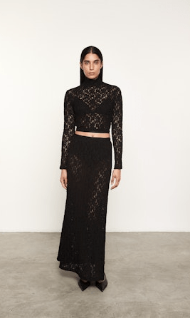 Enza Costa Lace Cropped Mockneck Top in Black