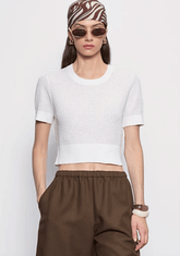Enza Costa Linen Open Knit Cropped S/S in Off White
