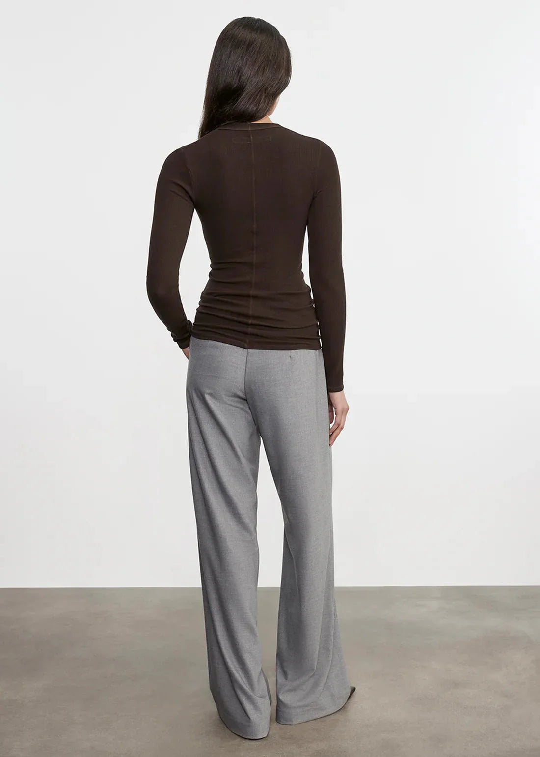 Enza Costa L/S Silk U Rib Top in Coffee Bean
