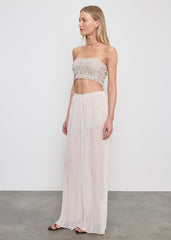 Enza Costa Plisse Palazzo Pant in Champagne