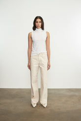 Enza Costa Relaxed Straight Leg Jean in Beige