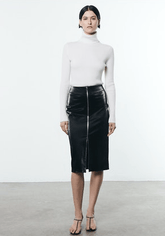 Enza Costa Satin Finish Leather Zip Skirt in Black