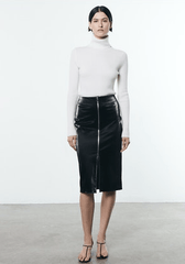 Enza Costa Satin Finish Leather Zip Skirt in Black