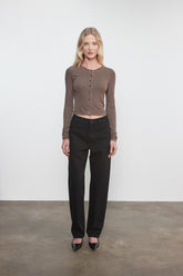 Enza Costa Silk Rib Essential Cardigan in Mushroom