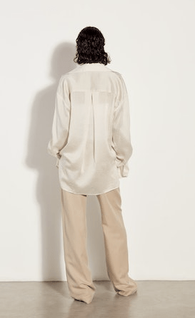 Enza Costa Striped Silk Shirt in Khaki