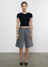 Enza Costa Supima Baby Rib Cropped Tee in Black