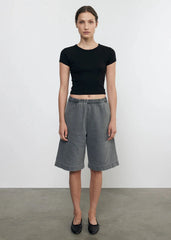 Enza Costa Supima Baby Rib Cropped Tee in Black