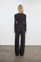 Enza Costa Supima Cotton New Classic V-Neck Cardigan in Black