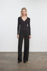 Enza Costa Supima Cotton New Classic V-Neck Cardigan in Black