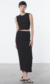 Enza Costa Textured Jacquard Cropped Tank in Black