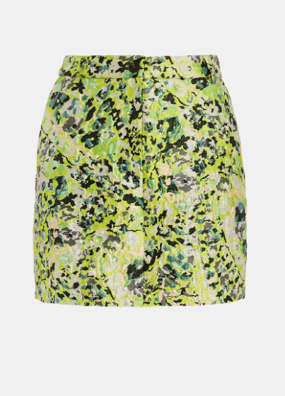 Essentiel Antwerp Floral Jacquard Mini Skirt in Black Green Lime